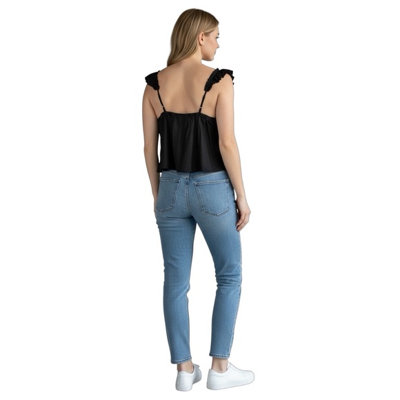 Free People Harmony Black Lace Tank Adjustable Strap Cami Flutter Shoulder Top - Picture 4 of 4